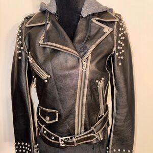 Zara Black Studded Leather Jacket with Gray Accents